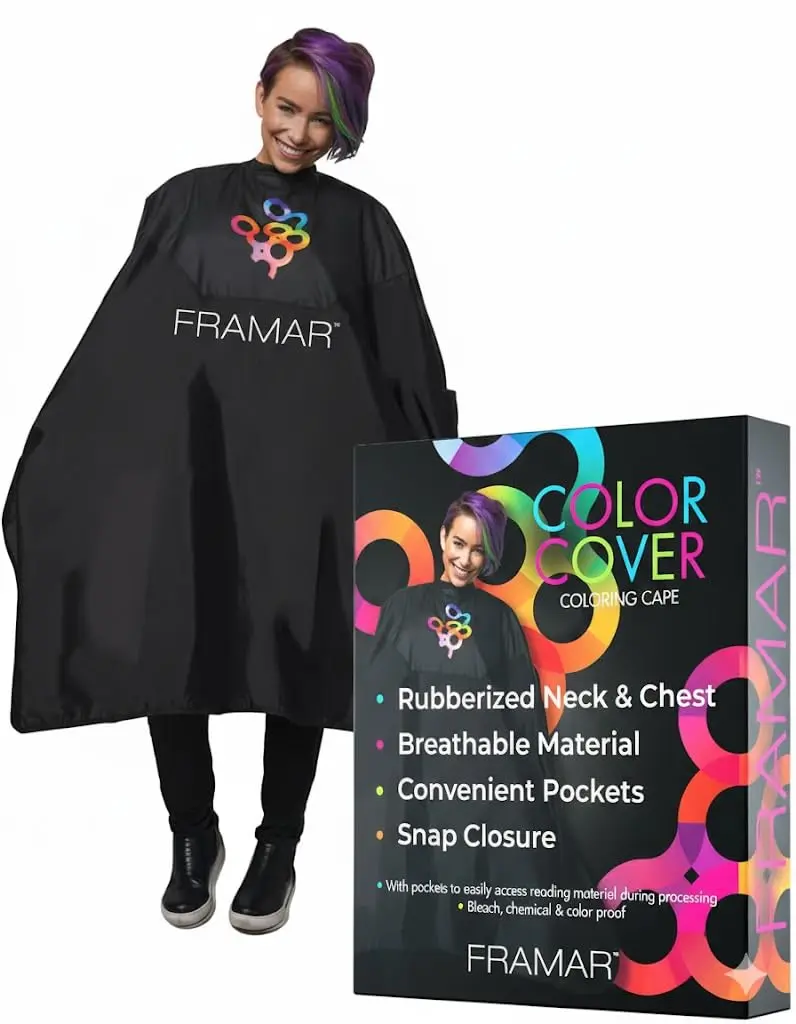 FRAMAR Cape de coloration Color Cover – Cape de salon avec fermeture à pression et collier caoutchouté