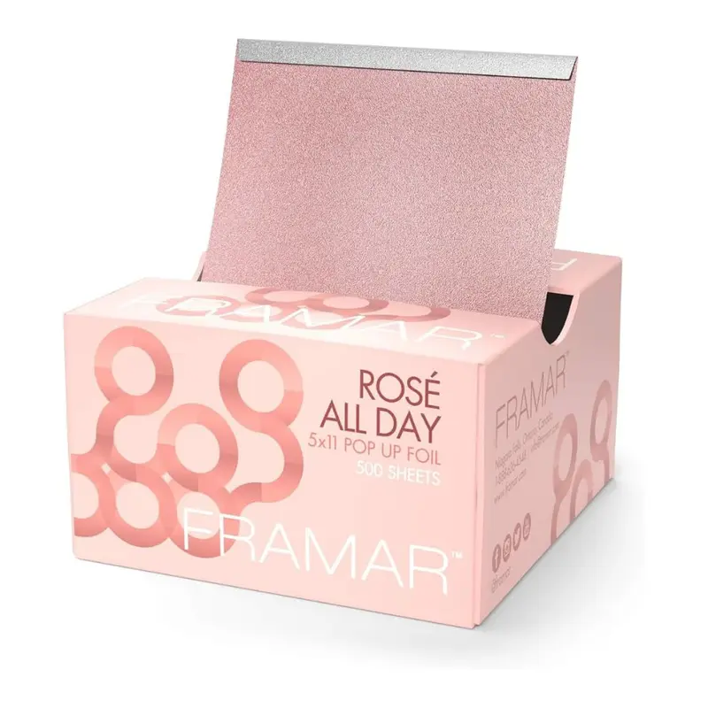 FRAMAR Rosé – Feuilles d’aluminium pour mèches à sortie automatique (500 feuilles) – Anti-glisse