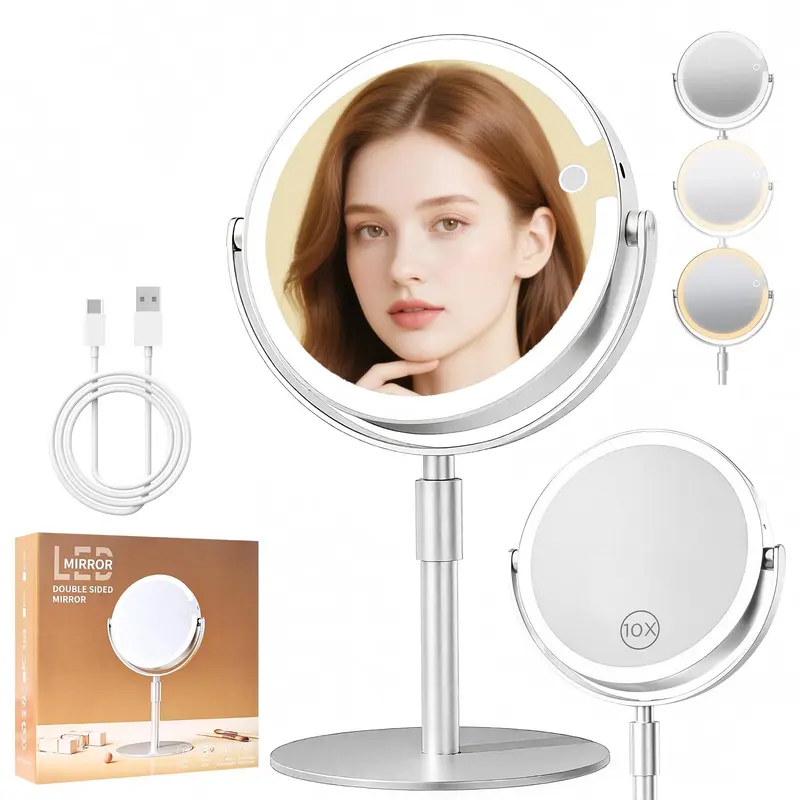 FRANO Miroir de Maquillage Éclairé 8 Pouces – Grossissement 1X/10X, Sans Fil, Alliage Léger – Idée Cadeau
