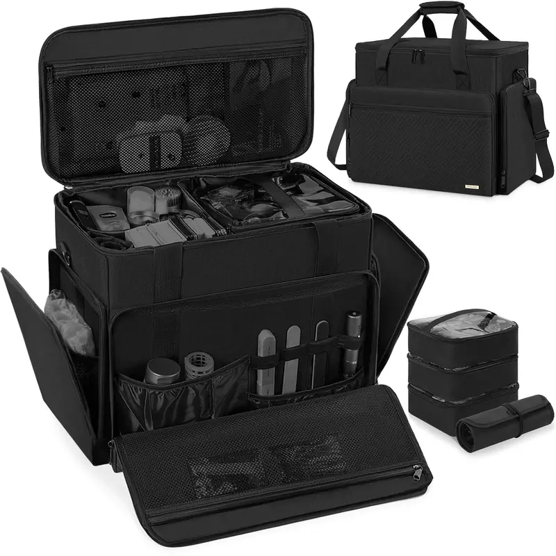 FREEAMG Valise Maquillage Extra Large – 4 Pochettes Amovibles, Sac Pro de Maquillage Noir (Sac Seul)