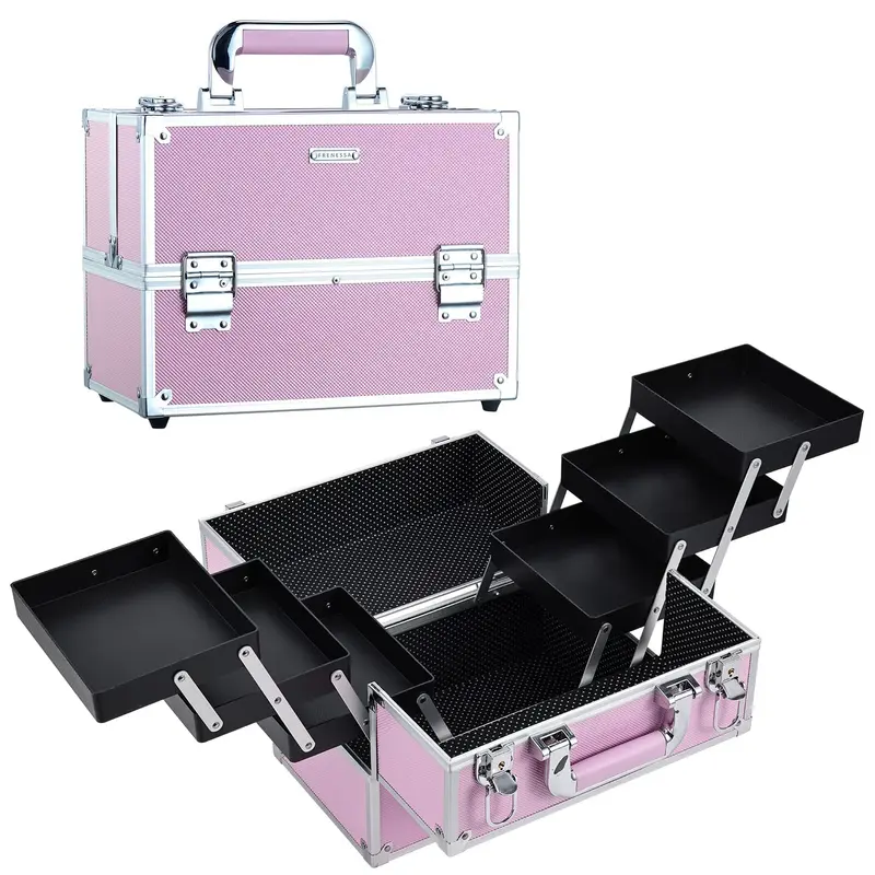 Frenessa Boîte Maquillage Train Case Grand Modèle Rose – 6 Niveaux, Portable et Verrouillable