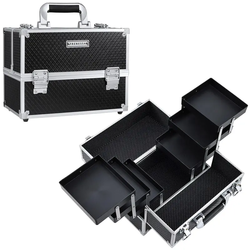 FRENESSA Coffre à Maquillage Noir 11,8 pouces – Valise Pro à 6 Plateaux, Organisation et Voyage