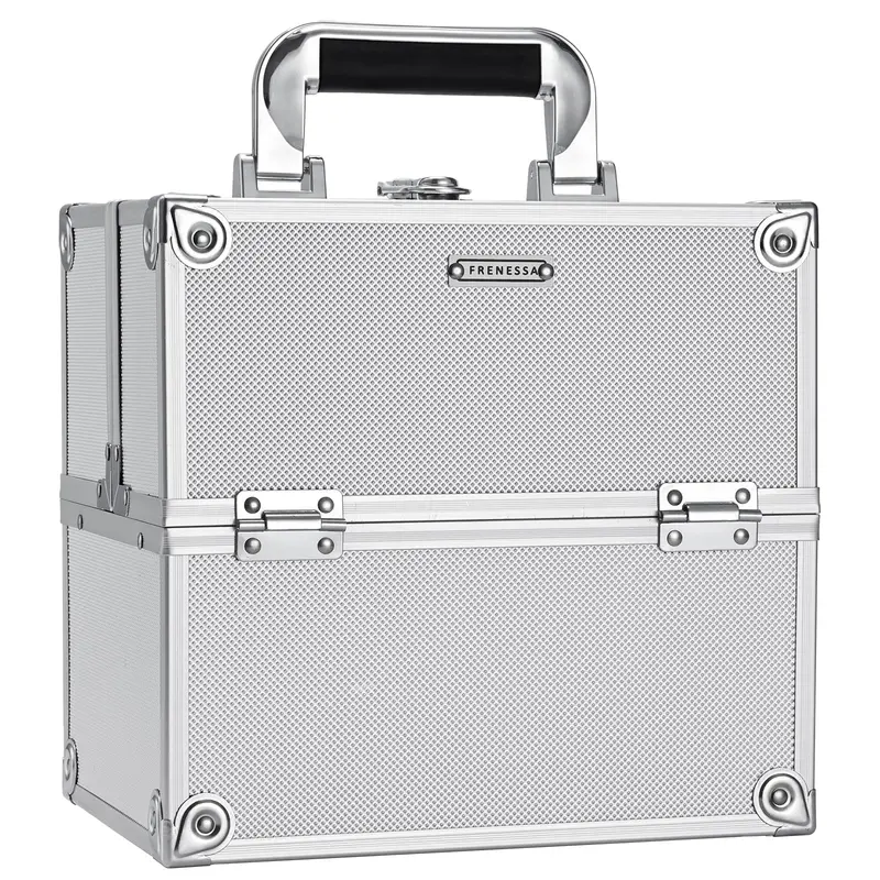 FRENESSA Mallette Maquillage – Coffret Portable Aluminium, 4 Tiroirs, Serrure, Rangement Beauté