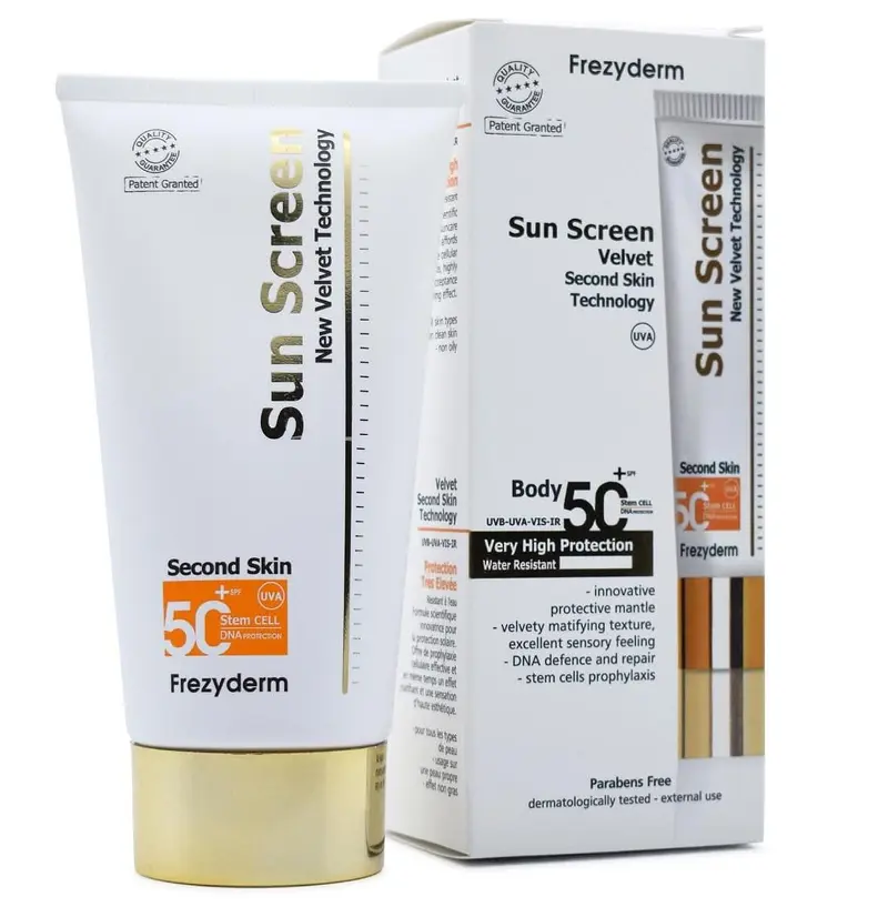 FREZYDERM Écran Solaire Velours – Technologie Deuxième Peau, Corps SPF50+
