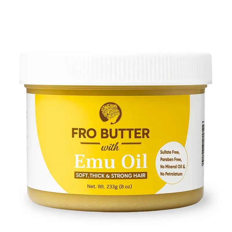 Fro Butter Emu Oil – Hydratation capillaire pour cheveux noirs | 4C, Croissance et Force | Ingrédients bio | Pot de 8 oz