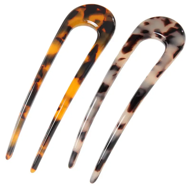 Fsmiling Pinces à Cheveux Français Écaille Tortue U – 2 Dents, Acétate (Lot de 2)