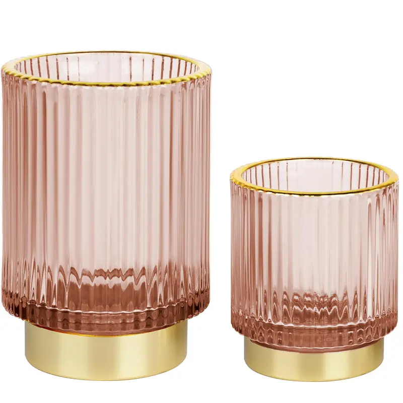 FullMeet Porte-pinceaux et Porte-brosses en Verre Cristal à Rayures Rose – Organisateur Élégant (S+L)