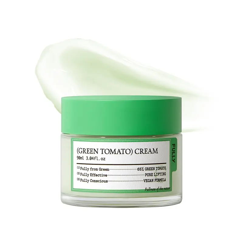 FULLY Crème Visage Tomate Verte – Lifting des Pores et Hydratation, 65% Extrait Tomate Verte & Vitamine C, Sans Parfum, Végan & Testée Dermatologiquement, 90 ml