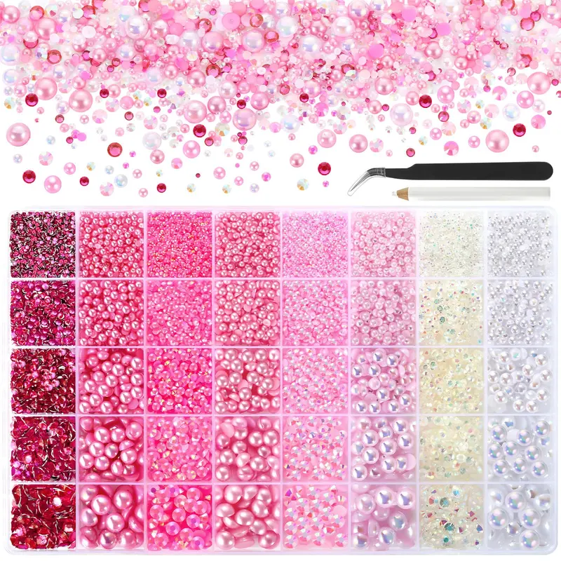 Funtopia – 14500+ Perles et Strass roses à dos plat 2-10 mm pour art des ongles et bricolage