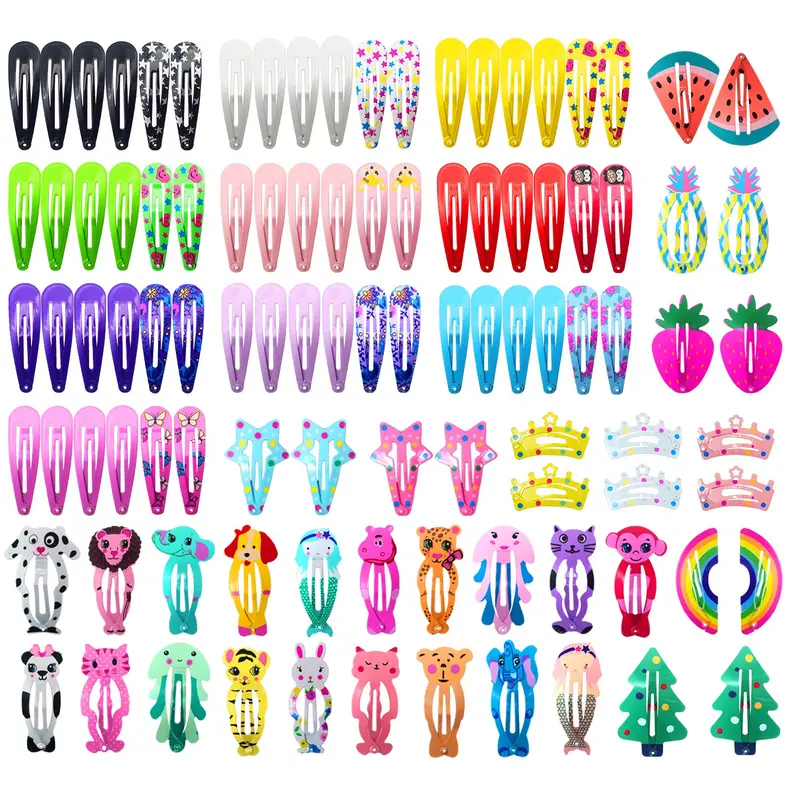 Funtopia – Lot de 100 pinces à cheveux sans glissement en métal – Barrettes pour filles, enfants, ados et femmes – Designs cartoon colorés