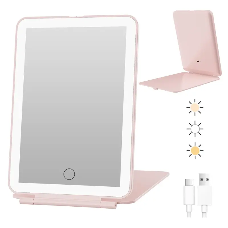FUNTOUCH Miroir de Voyage Rechargeable – 72 LEDs, Éclairage 3 Couleurs, Pliable