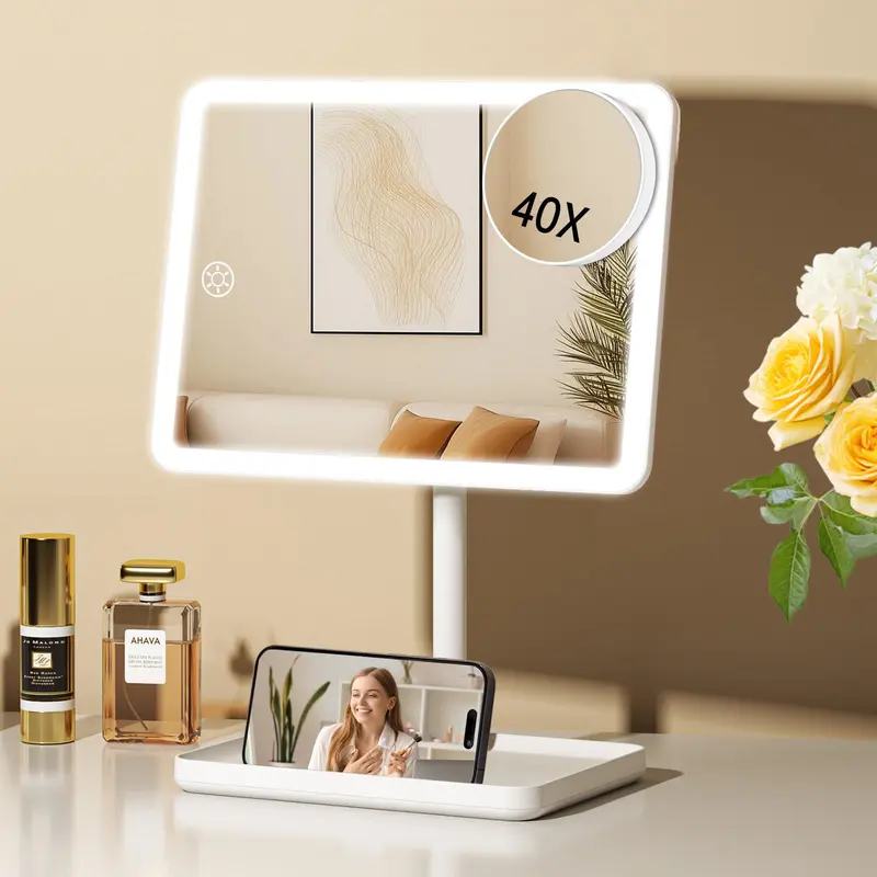 FUNTOUCH Miroir Vanity lumineux avec éclairage – 3 couleurs, 40x grossissement, rechargeable