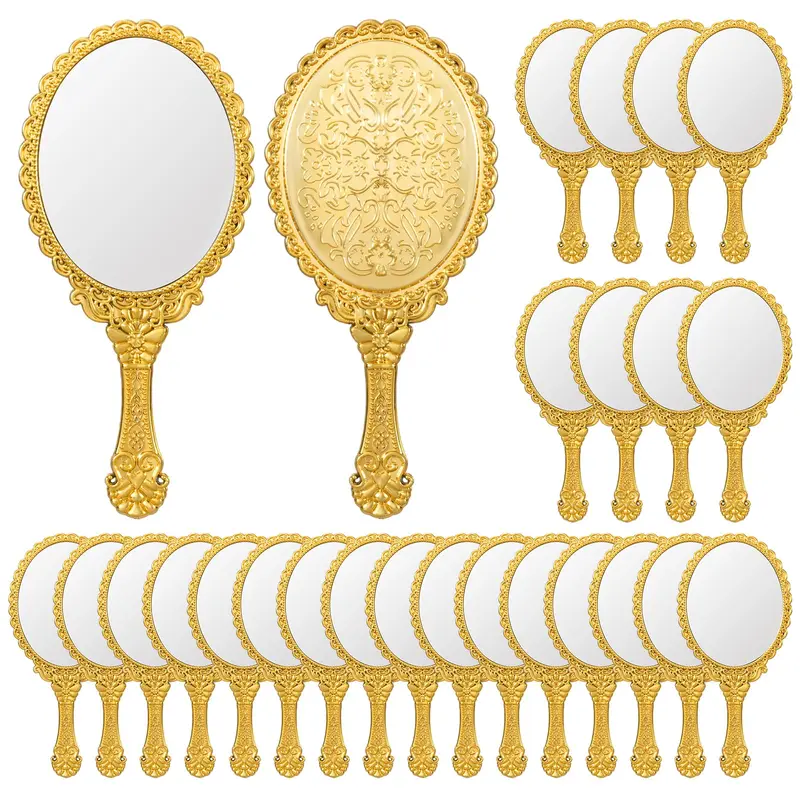 FUPMILPHRANX – Lot de 24 miroirs à main vintage dorés, fleurs embossées, parfaits pour sac et voyage
