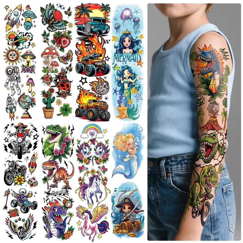Gabizafia – 52 Feuilles de Tatouages Temporaires pour Enfants | Dinosaures, Sirènes et Plus
