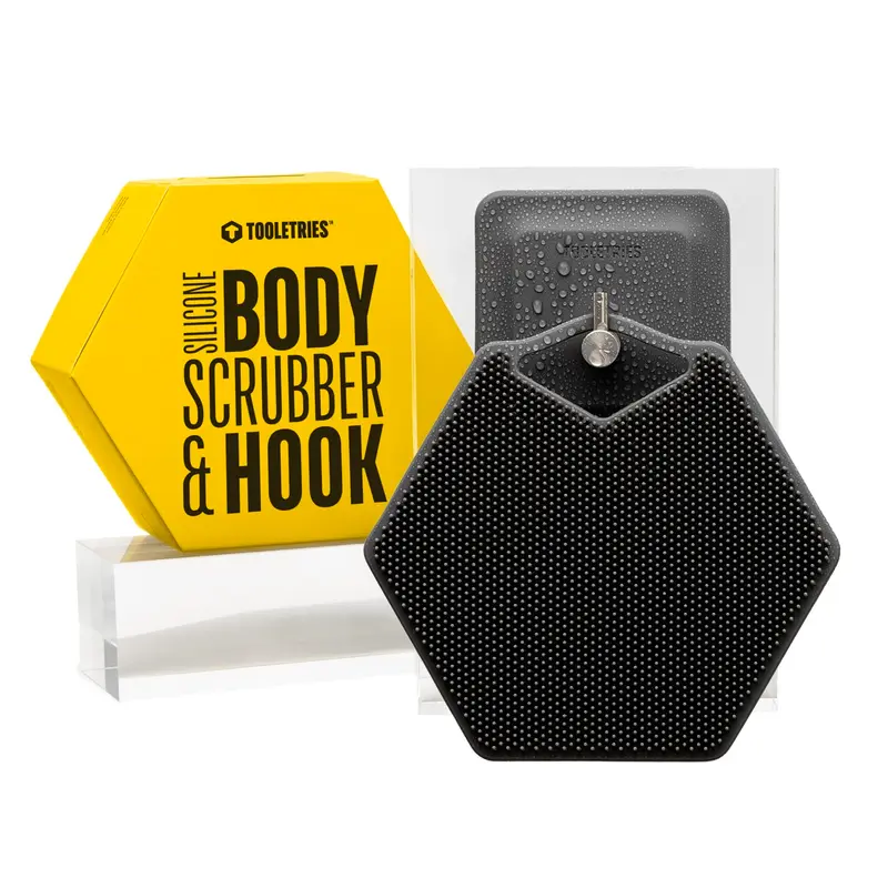 Gant douche en silicone TOOLETRIES avec crochet – Exfoliation premium Charbon
