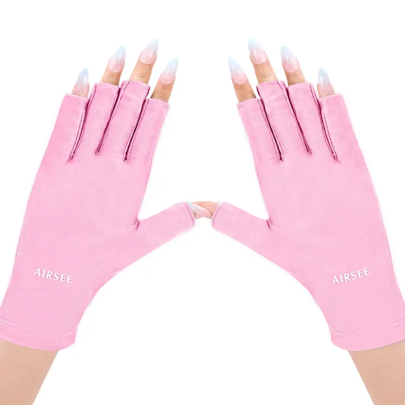 Gants UV AIRSEE pour lampe UV – Protection UPF50+ pour manucure et art des ongles, gants sans doigts (rose clair)