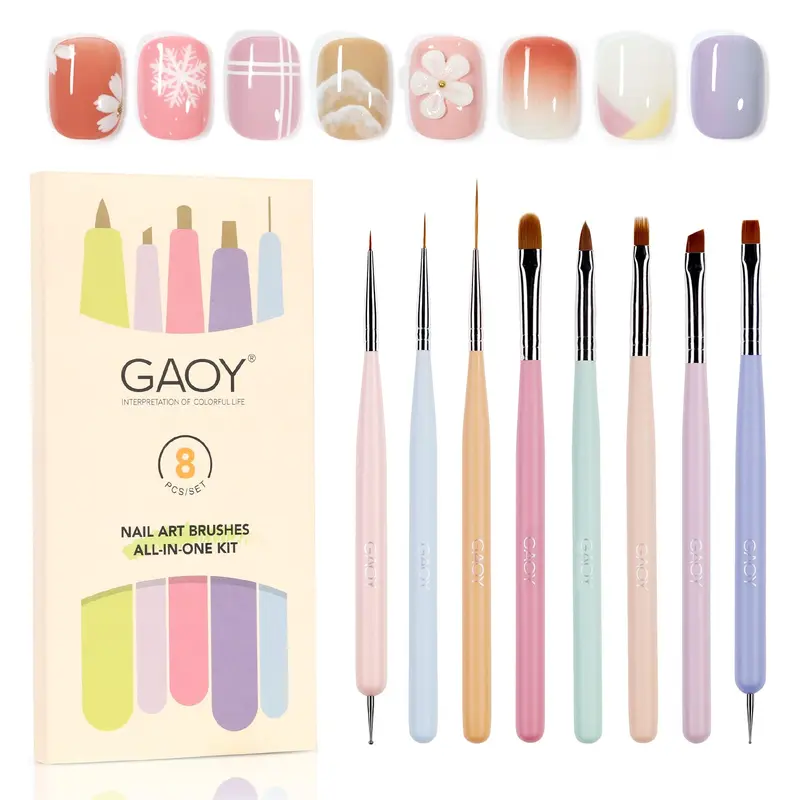 GAOY – Ensemble de 8 pinceaux pour art des ongles, outils de dessin précis