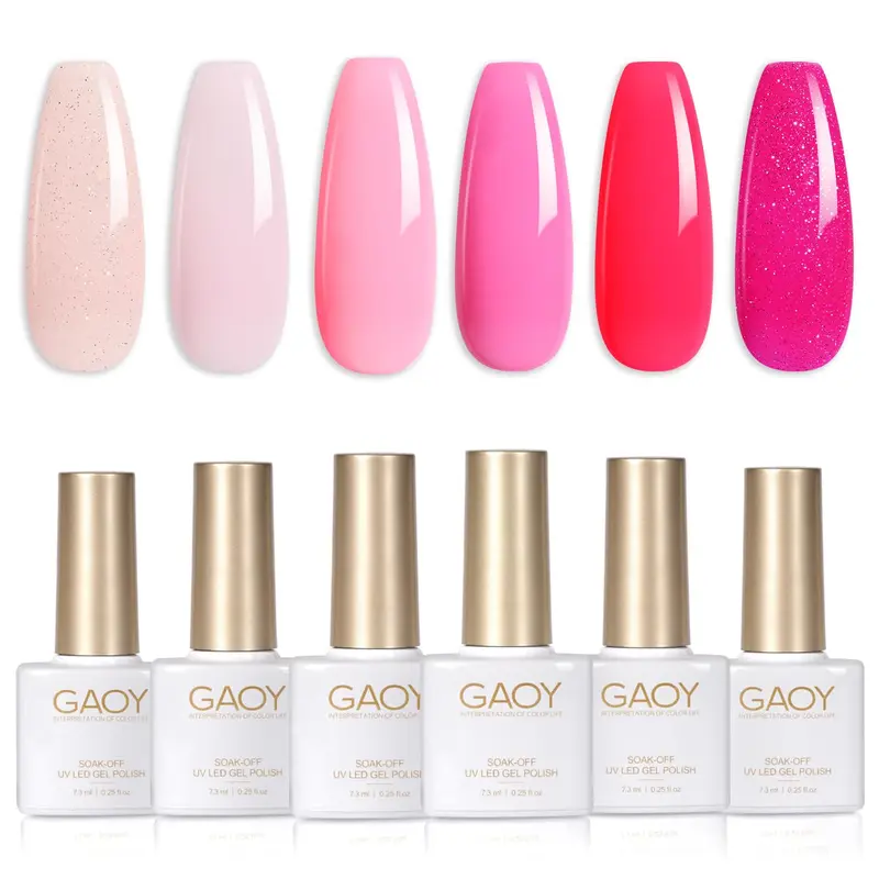 GAOY Ensemble Vernis Gel Rose Pailleté – 6 Couleurs Nude et Néon, Séchage UV