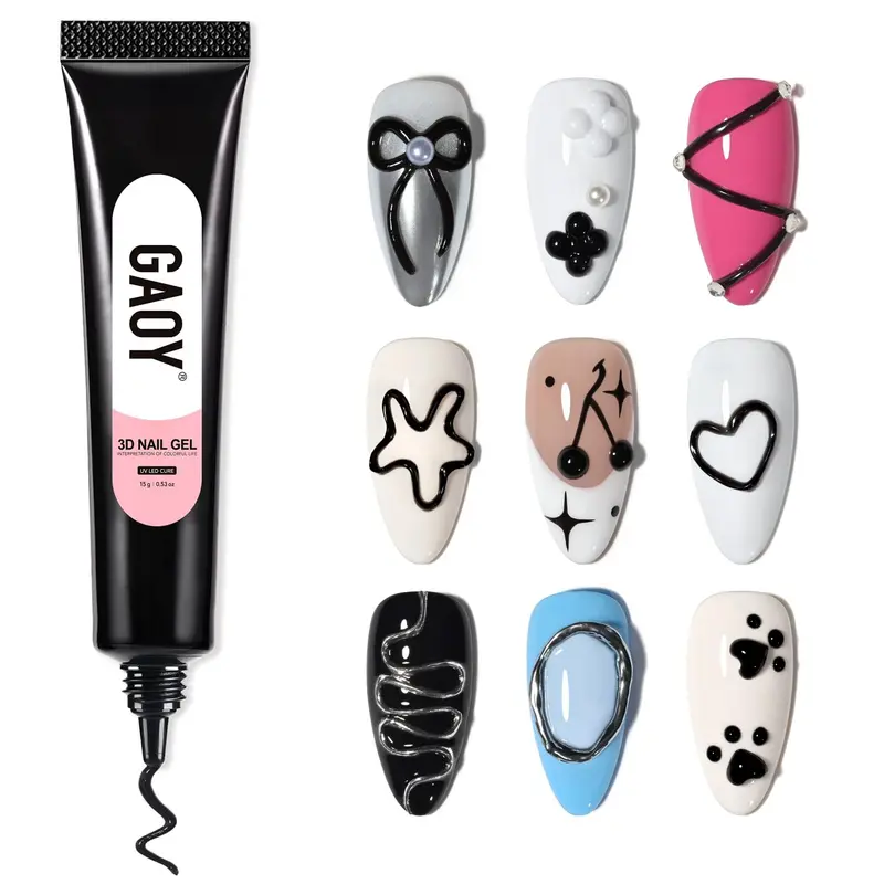 GAOY Gel Ongles 3D Noir – Gel Sculptant 15 g pour Déco et Art Ongles à Domicile