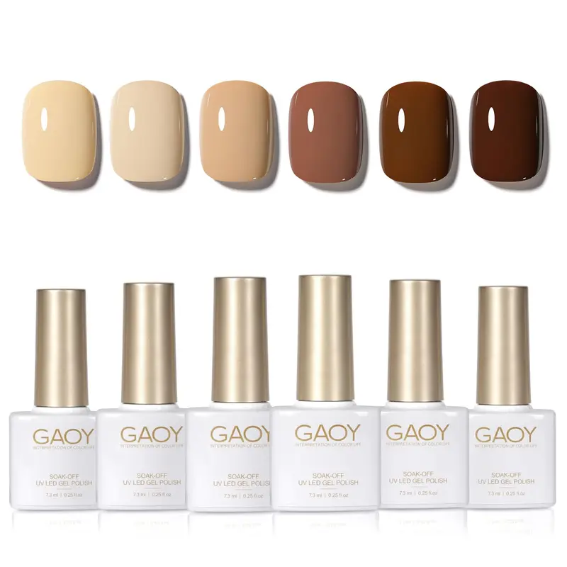 GAOY Nude Brown Gel – Kit Vernis Gel (6 teintes nude beige chocolat), Séchage UV 60s