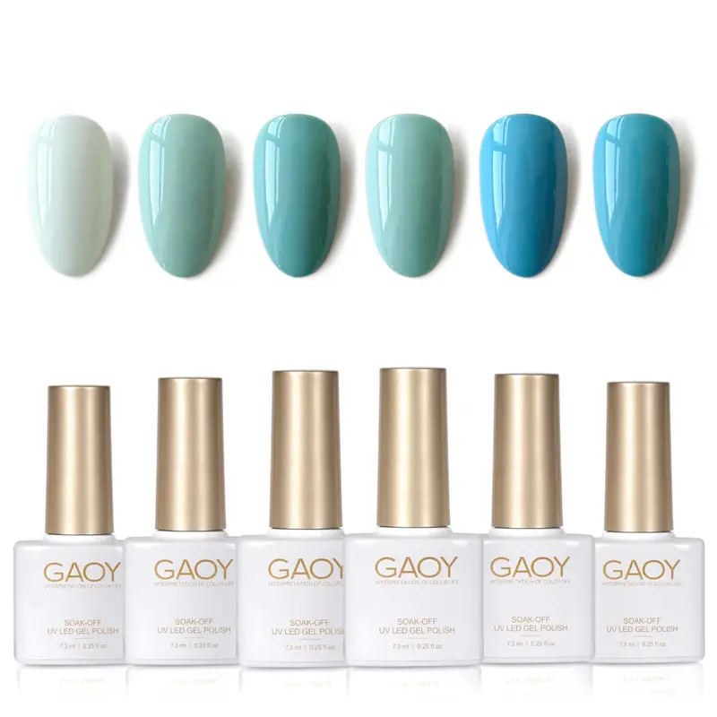 GAOY Vernis Gel Bleu – Ensemble 6 Couleurs, Cure UV 60s, Nail Art à Domicile