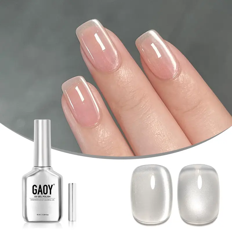 GAOY Vernis Gel Cat Eye Glassy – Effet Œil-de-chat Argenté, Magnétique, UV 60s, 16 ml (2952 Voile Argenté)