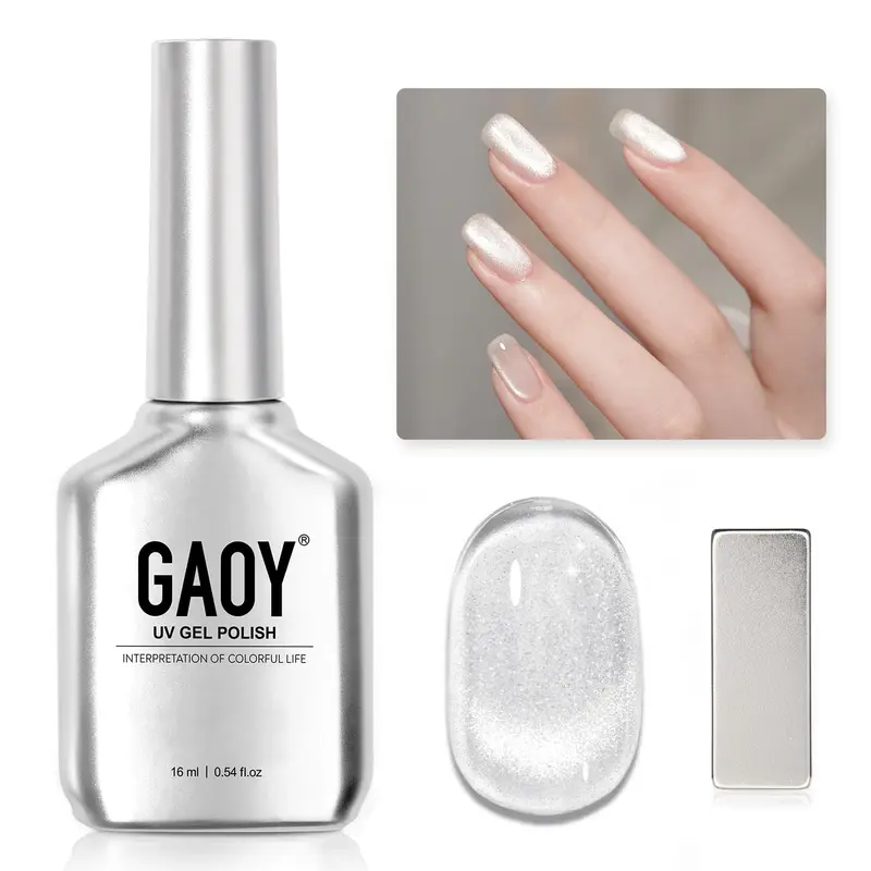 GAOY Vernis Gel Effet Œil de Chat 16 ml – Paillettes Holographiques Argentées Crystal 2028