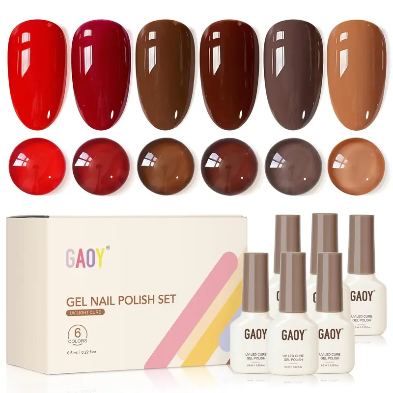 GAOY Vernis Gel – Ensemble 6 Couleurs Bordeaux Foncé, Chocolat et Caramel pour l’automne et l’hiver