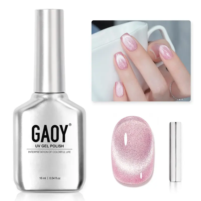 GAOY Vernis Gel Œil de Chat – Rose Pailleté 16 ml avec Aimant | 2219 Dazzling Pink