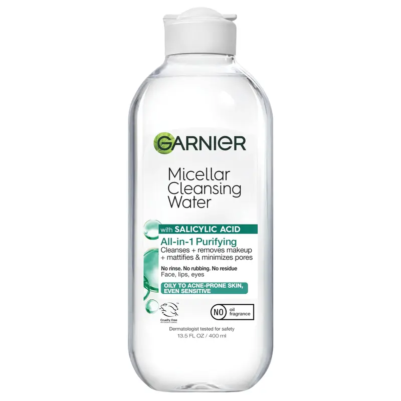 Garnier Eau Micellaire au Salicylique — Démaquillant et Nettoyant 2 en 1, Matifiant pour Peau Grasse et Tendance Acnéique, 400 ml