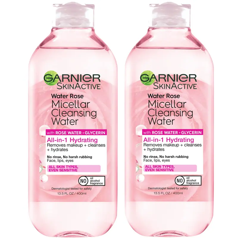 Garnier Eau Micellaire Rose – Démaquillant Hydratant 2x400 ml, végane et non testé sur les animaux