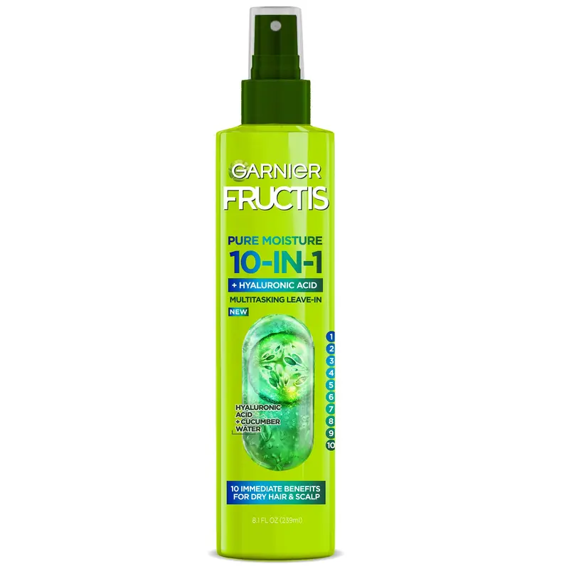Garnier Fructis Pure Moisture – Spray 10-en-1 pour cheveux et cuir chevelu secs, Acide Hyaluronique, 8,1 fl oz (240 ml)