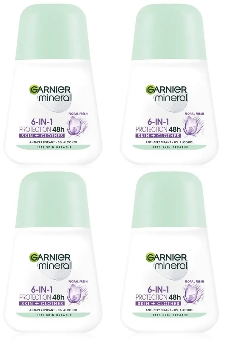 Garnier Minéral Protection 6 Roll-On Fraîcheur Florale – Pack 4x50 ml