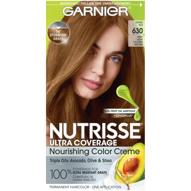 Garnier Nutrisse Ultra Couverture – Coloration Permanente Nourrissante 630 Profond Clair Doré Brun (Toffee Nut) – 1 Boîte