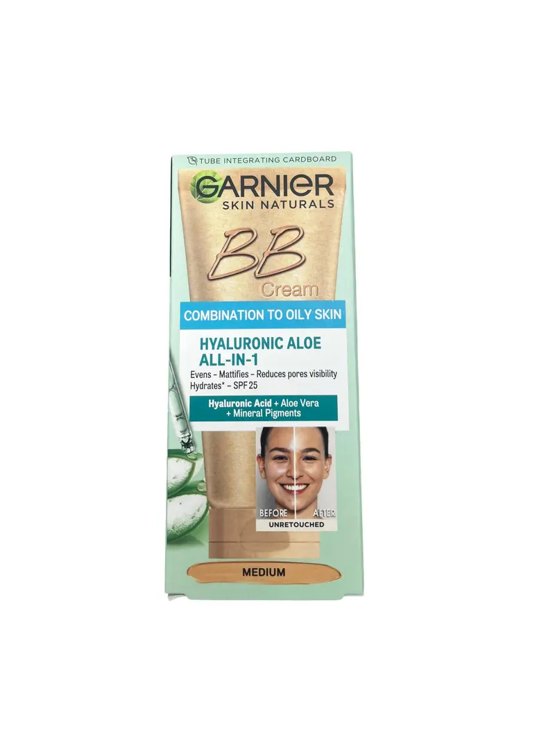 Garnier Skin Naturals BB Crème Medium – Acide hyaluronique et aloé véra, SPF25, 50 ml