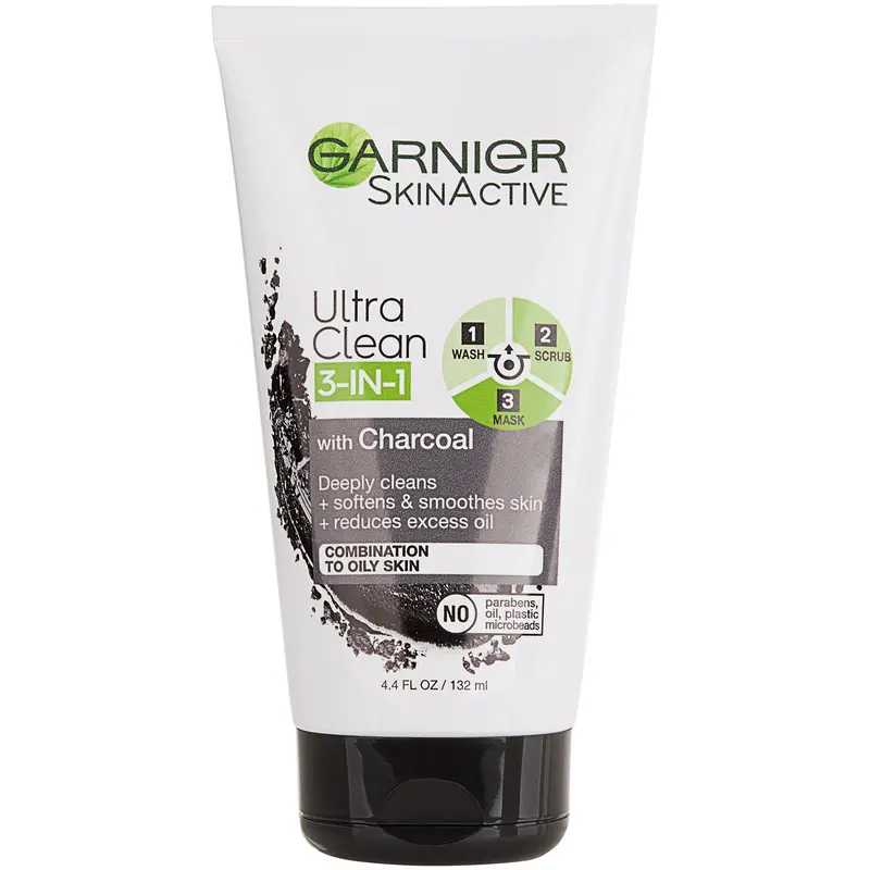 Garnier SkinActive Charbon 3-en-1 Nettoyant Visage, Gommage et Masque – 4,4 oz