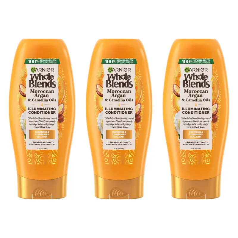 Garnier Whole Blends Argan Marocain & Camélia – Après-shampooing illuminateur 3x375 ml (emballage variable)