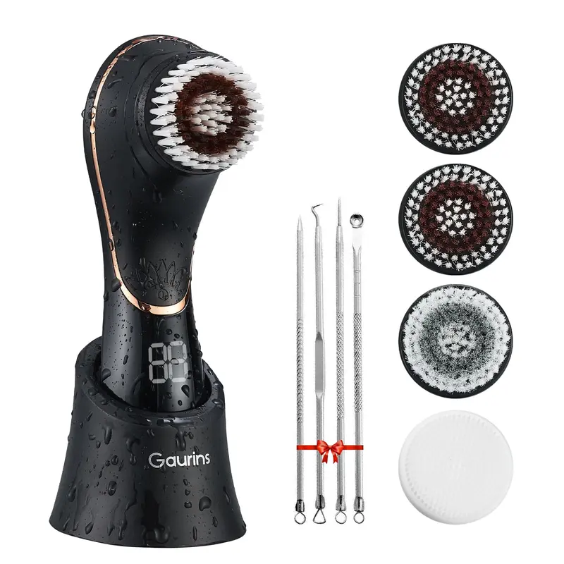 Gaurins – Brosse Nettoyage Visage 3 en 1, IPX7 Étanche et Rechargeable, 4 Têtes