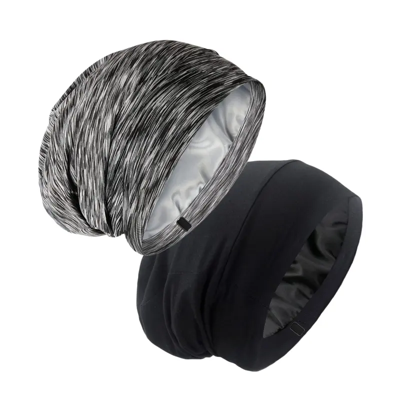 GB Selected - Bonnet de Nuit Satiné à Doublure - Réglable et Anti-Glisse (Noir et Rose)