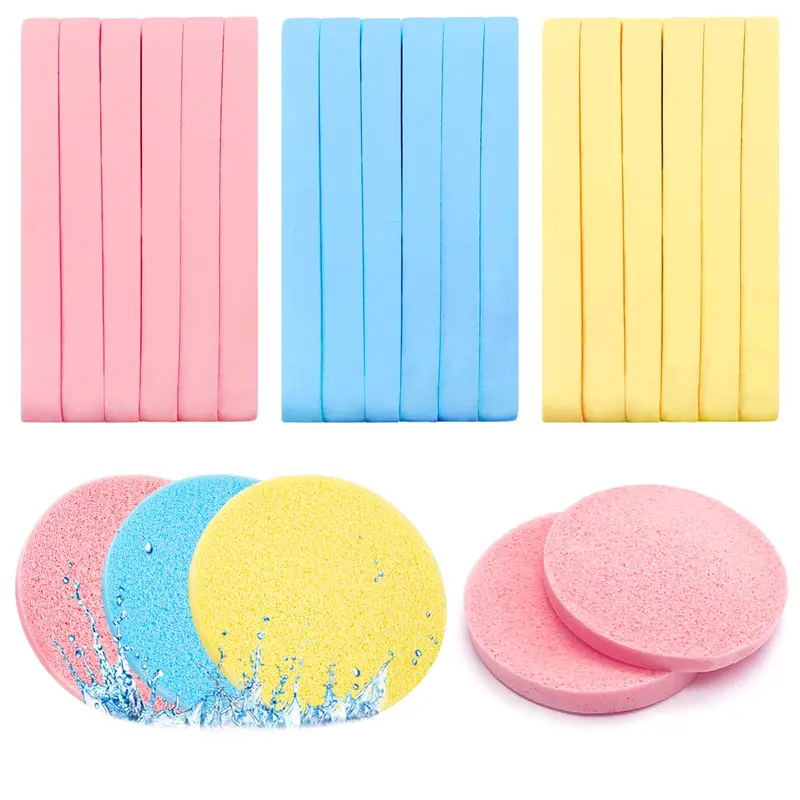 Gddochn – 120 éponges faciales compressées pour démaquillage professionnel et exfoliation (rose, jaune, bleu)