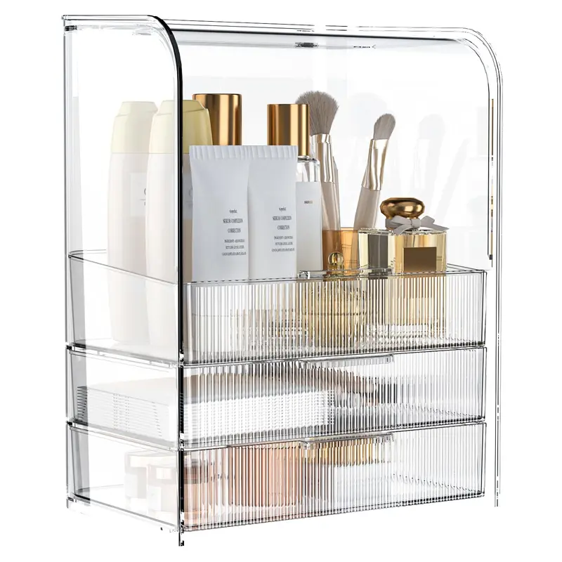 GearFusion Organisateur Cosmétique à 3 Niveaux avec Tiroirs et Couvercle – Design Clair