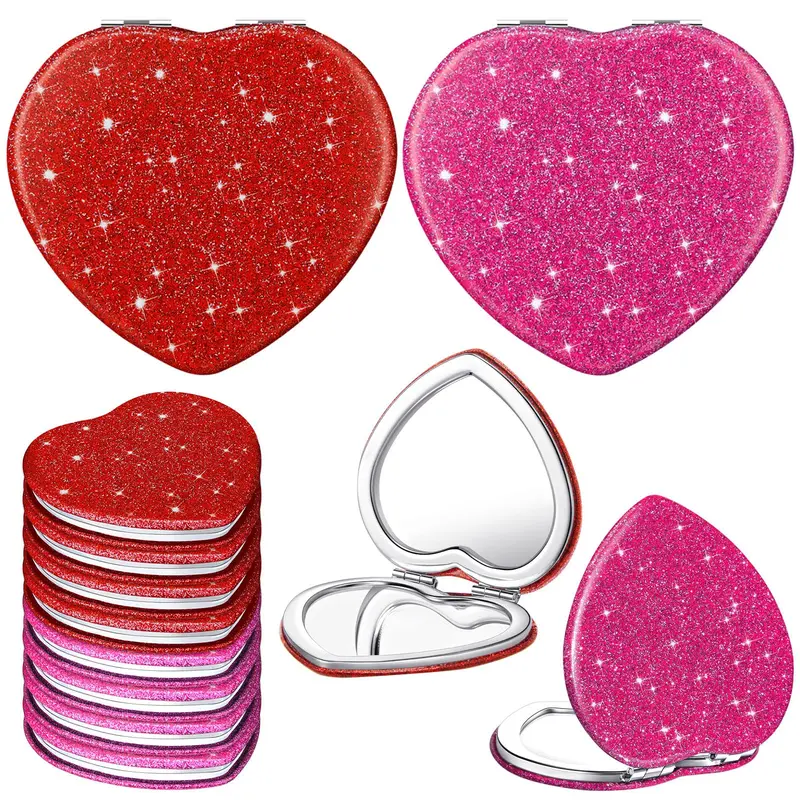 Geelin – 12 Miroirs Cœur Compact Pliants | Miroir Double Face Portable pour Sac (Rose et Rouge)