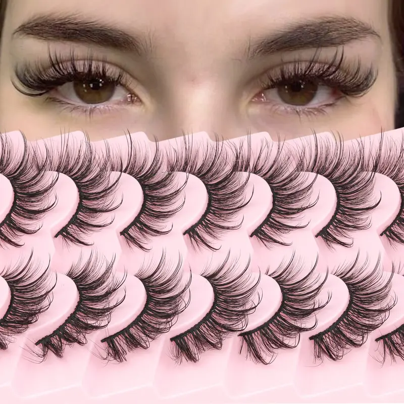 Geeneiya Cils Wispy Mink Naturels – Faux Cils 18 mm, Regard Cat Eye, Lot de 7 Paires