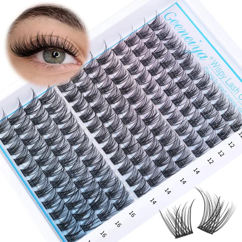 Geeneiya Paquets de Cils Effilés, Courbe C – Longueurs 12–16 mm, 154 pièces, Aspect Naturel