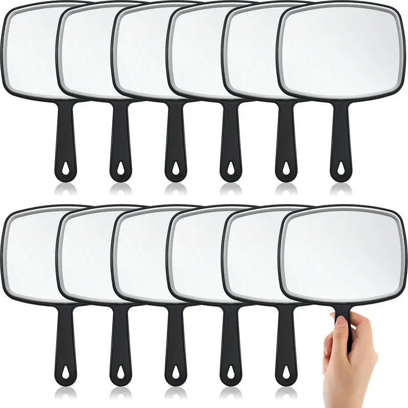 Geetery – Lot de 12 Miroirs à Main avec Poignée, Noir, 6,69 × 9,45 pouces – Idéal Maquillage et Voyage