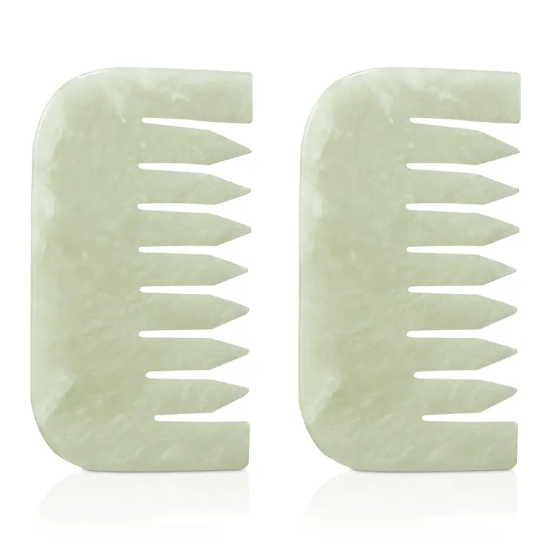 Geiserailie – 2 pièces Peignes Jade Guasha pour Cuir chevelu et Visage – Outils Massage Portables