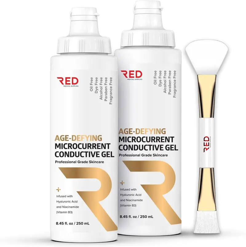 Gel conducteur microcourant anti-âge avec acide hyaluronique et niacinamide — 250 ml, 2 bouteilles + applicateur | RED Medical Supplies