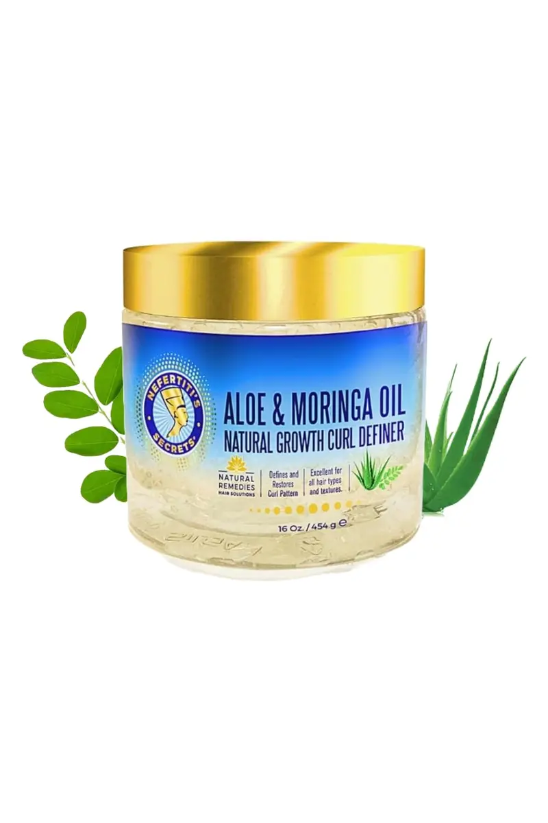 Gel Définisseur Naturel pour Boucles de Nefertiti's Secrets | Aloe Vera et Huile de Moringa pour la Force et l'Hydratation | Tenue Forte | Anti-Frisottis | 454 ml