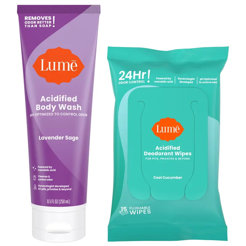 Gel Douche Acidifié Lume + Lingettes Déodorantes Concombre – 24h Contrôle Odeur, Hydratant, Sans SLS/Parabènes