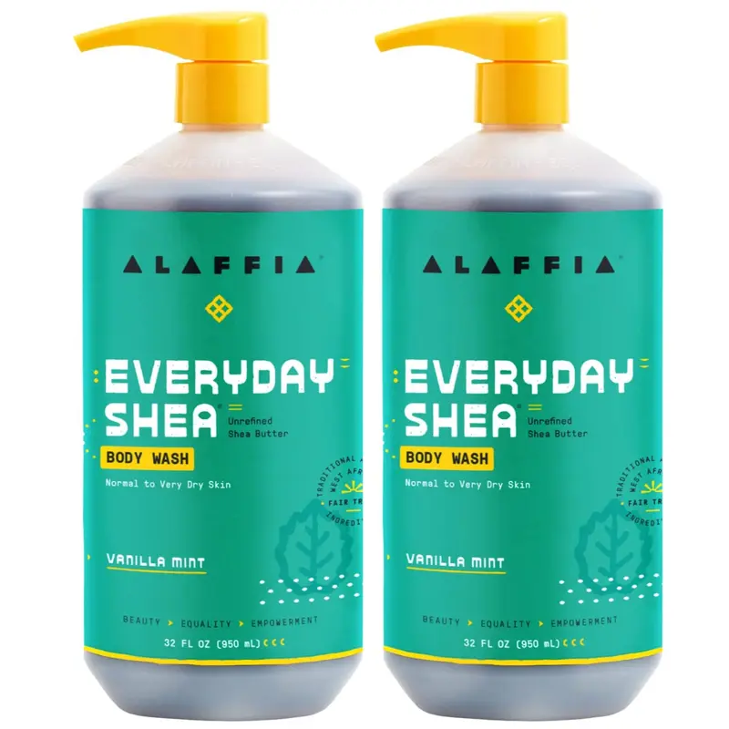 Gel douche Alaaffia au karité — Vanille Menthe, lot 2 x 946 ml